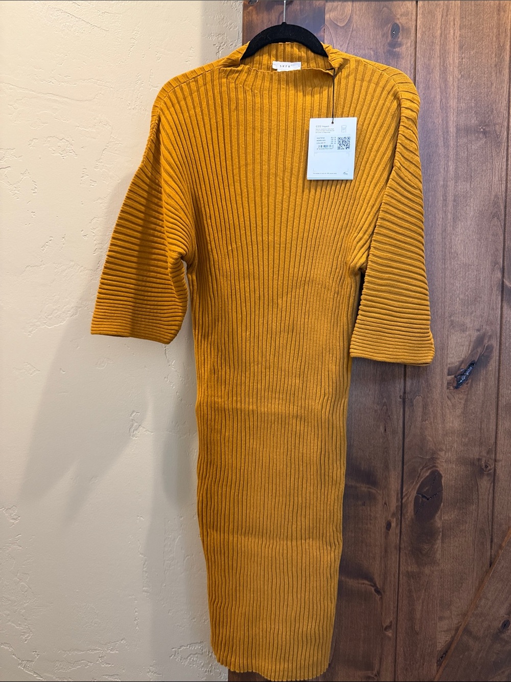 Skunkfunk Mustard Ribbed Knit Midi Dress